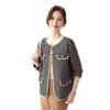 Elegant French Chic Striped Wool Cardigan for Women - Autumn/Winter Double-Sided Knit