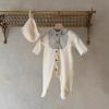 Frühling 2026 Baby Mode Patchwork Strampler mit Füßen - Schöne Oberbekleidung mit Druckknöpfen im Schritt