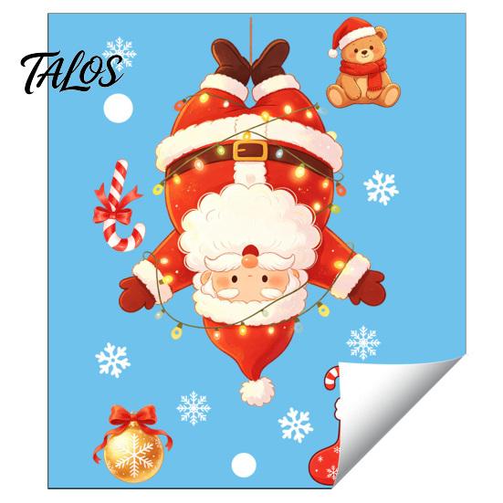 Durable PVC Window Film for Holidays Santa Claus Christmas Static Clings, Glass Stickers with Snowflake Bear Festive Wall Art Party Bell Patterns,