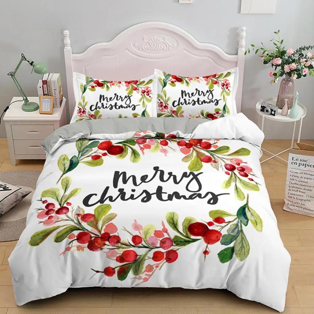 

3D Printed Merry Christmas Bedding Set Queen/Twin/King Size Christmas Decoration Home Bedclothes with Bedding Pillow 70x133cm