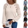 Women's Round Neck Solid Colour Hollow Button Long Sleeve Casual Knit Patchwork Top