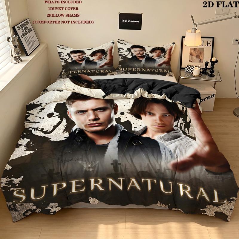 Supernatural Pattern Bedding Quilt Set Quilt Cover Pillowcase Home Birthday Gift(1 * Duvet Cover + 2 * Pillowcase, Without Core)
