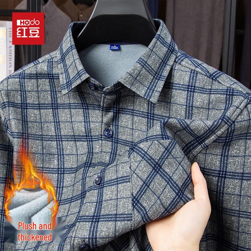 Hodo Men s Thickened Fleece Plaid Long Sleeve Shirt 4XL