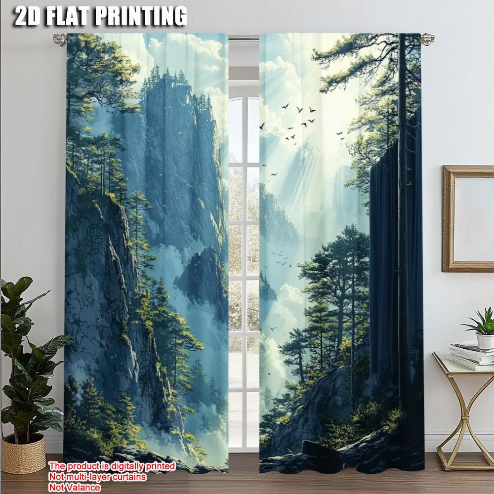 

Set Of 2 Print Curtains Forest Mountain Scenery Versatile Polyester Without Rod All Seasons Use Bedroom Made Decor Window Treatment W100*H70(CM)-Rod Pocket&2PCS