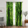 2Pcs Polyester Forest Green Trees Printing Window Curtains Birthday Party Decoration Backdrop Drapes for Living Room