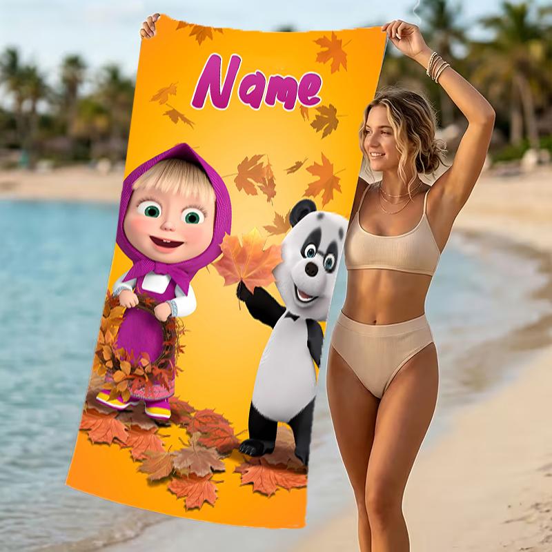 Customizable personalized beach towels Masha and the Bear themed designs.Suitable for the beach, yoga, sports;ideal as beach accessories