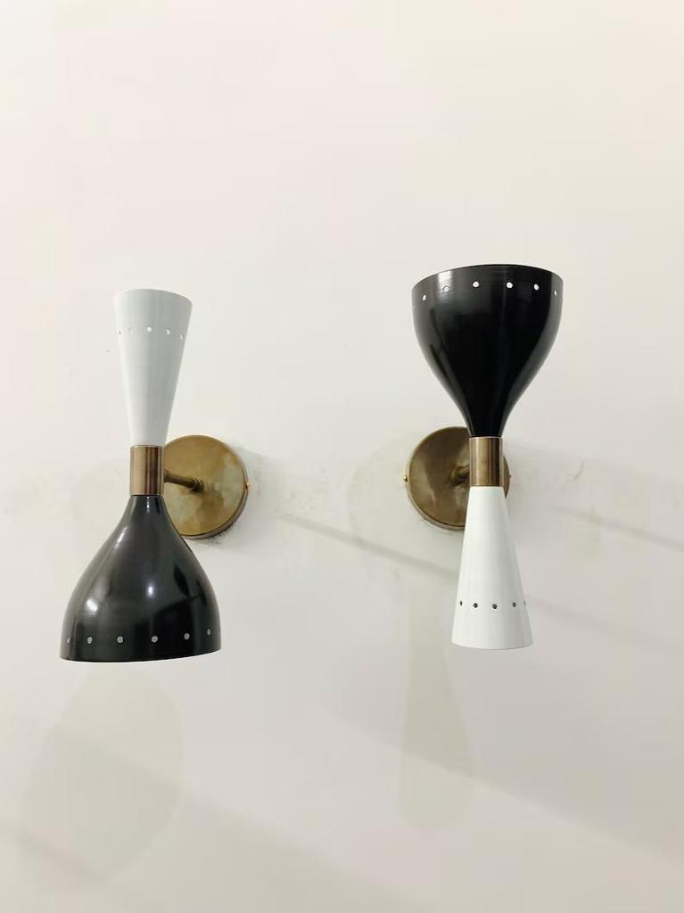 Mid Century Brass Diabolo Wall Sconce Pair: Italian Bedside Lamp