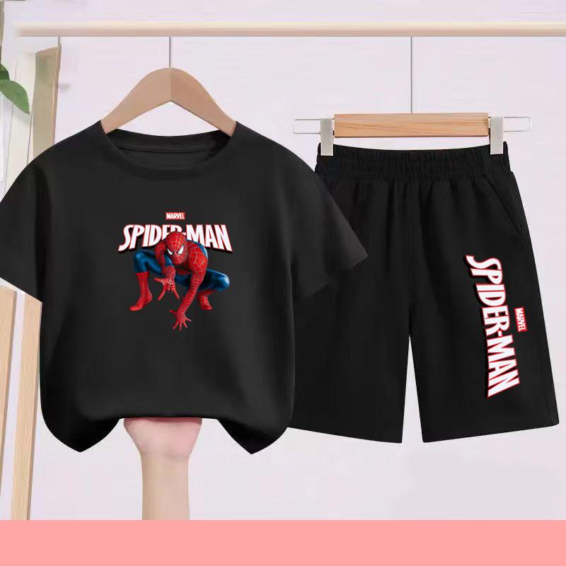 Spider pattern cartoon printed children s sportswear - T-shirt+shorts set 150