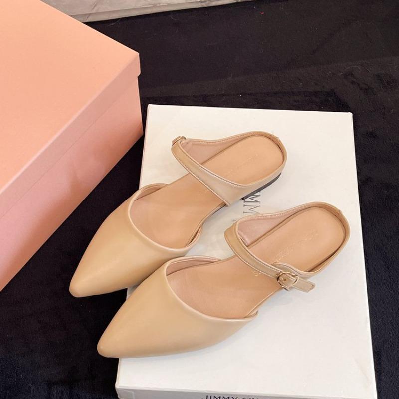 Fashion 2025 Spring Summer New Baotou Half Slippers High-heeled Shoes Fashion Shallow Mouth Elegant Mules Solid Color Slipper Sandals