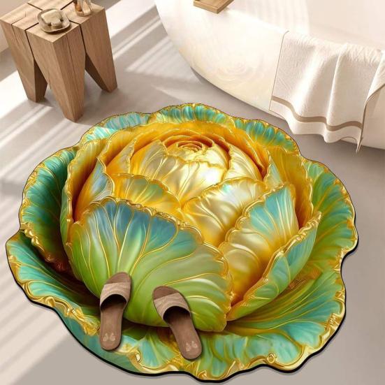 Yousheng Chinese Cabbage Floor Mat Non-Slip Absorbent Bathroom Rug 3D Visual Effect Cabbage Floor Rug for Entrance Living Room Kitchen