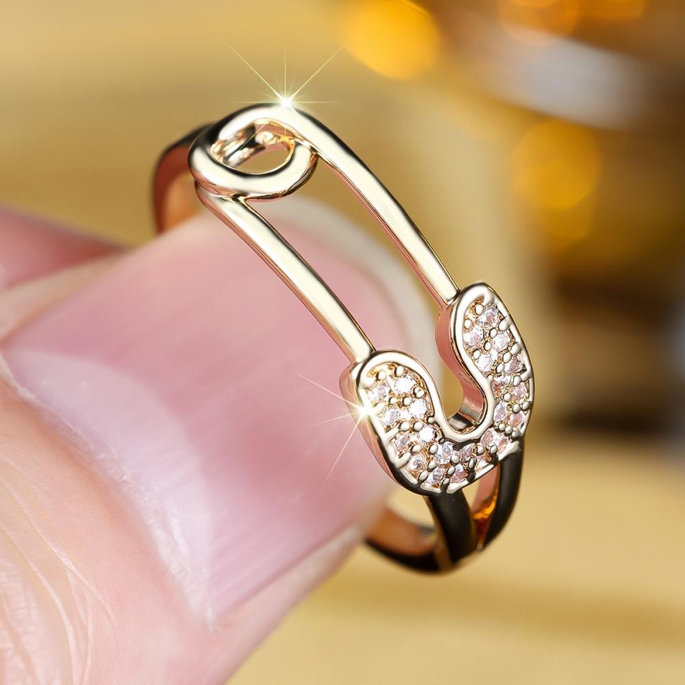 Creative Gold Color Paper Clip Rings for Women Zircon Wedding Engagement Jewelry Gift
