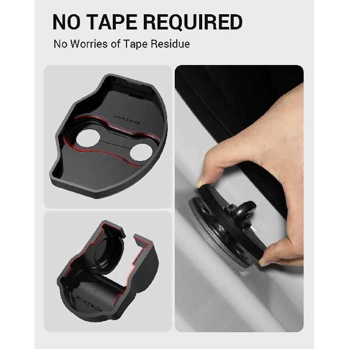 BASENOR 2026 2025 Tesla Model Y Juniper Model 3 Door Lock Cover Protector [Carbon Edition] [No Tape Requried], Door Striker Latches Stopper Covers