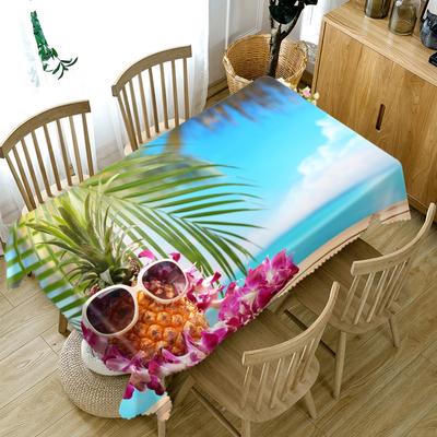 Pineapple Orange Juice Pattern Resort Beach Tablecloth Thicken Cotton Rectangular Round Table Cloth For Wedding Picnic Party