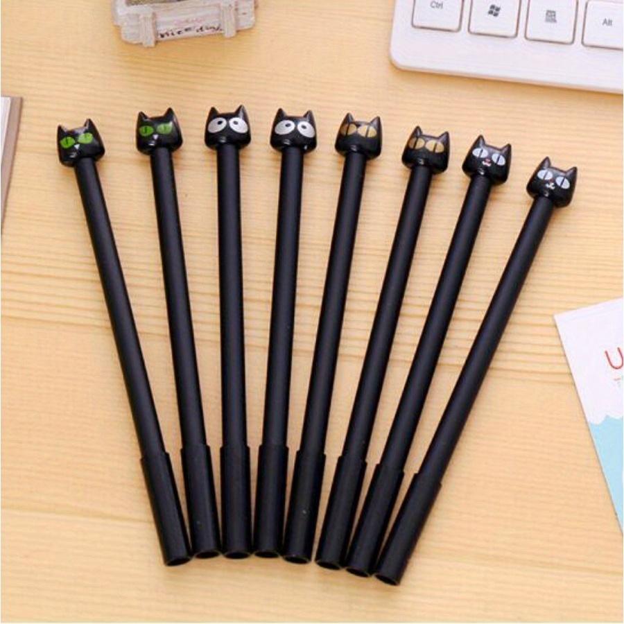 12pcs 0.5mm Creative Black Kitten Gel Pen Cute Cartoon Stationery Water-based Pen Small Fresh Office Signature Pen Back To School Season