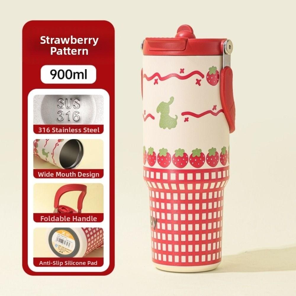 

900 мл Чашка с соломинкой с термоизоляцией Соломинка Термокружка Соломинка Мультяшная бутылка для воды На открытом воздухе Style 6