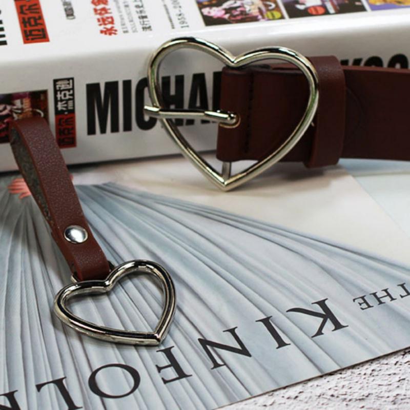 Korea Japan Style Soft Girl Love Heart Metal Buckle Pu Leather Belts Ladies Office Work Runway Belt