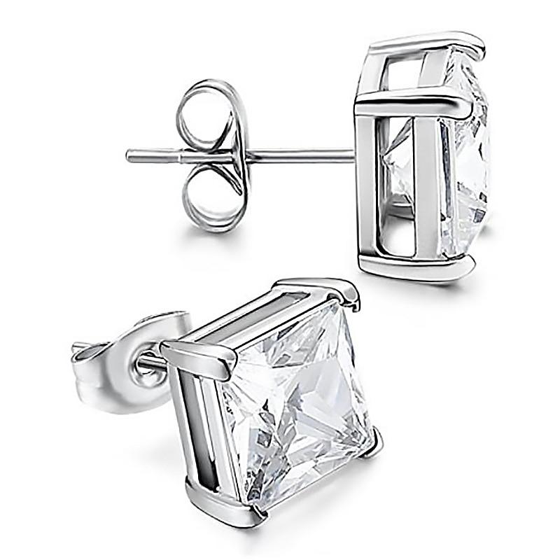 S925 Sterling Silber Ohrstecker für Frauen 4-Krallen Quadrat Zirkonia Ohrring Hochzeit Verlobung Braut Diamant Schmuck Geschenk