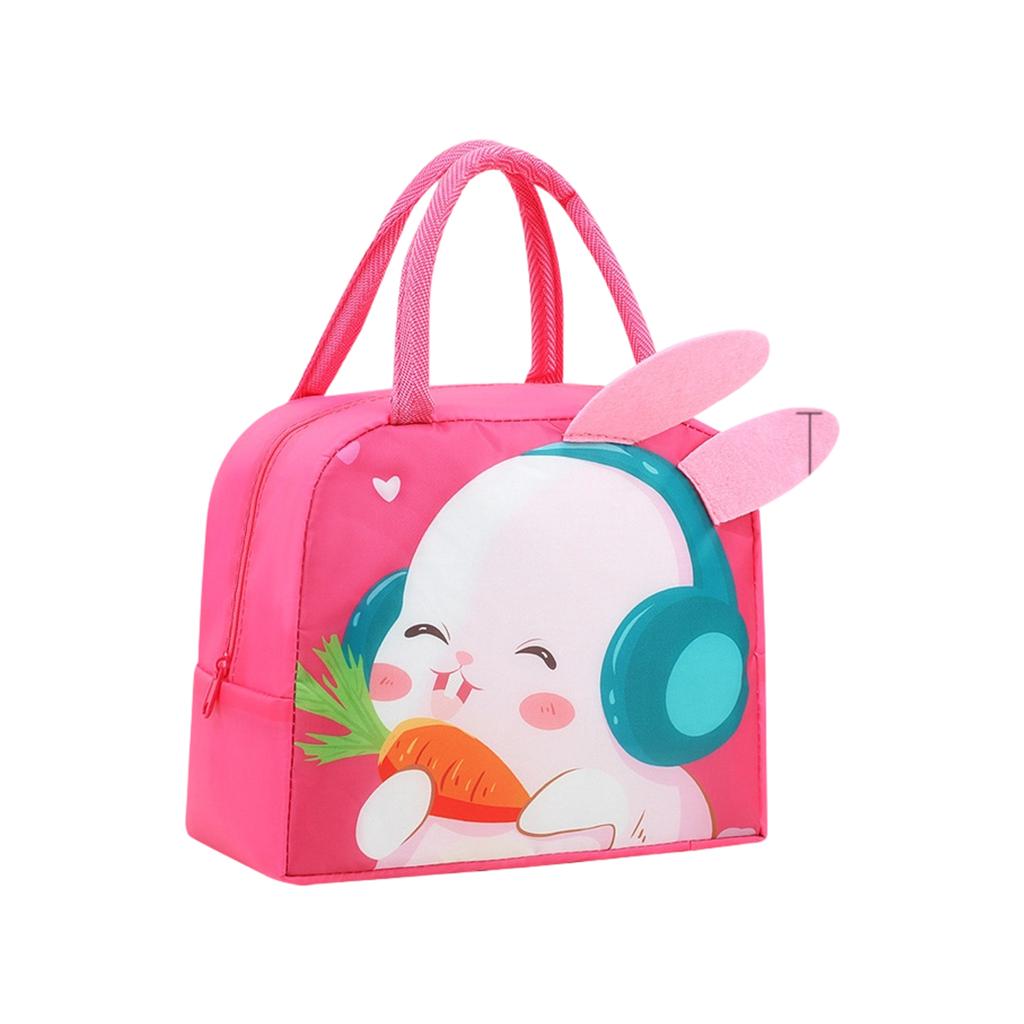 Oxford Fabric Cartoon Lunch Bag Portable Handheld Insulated Lunch Tote for Kids and Adults with Zipper Closure and Easy Carry Handles