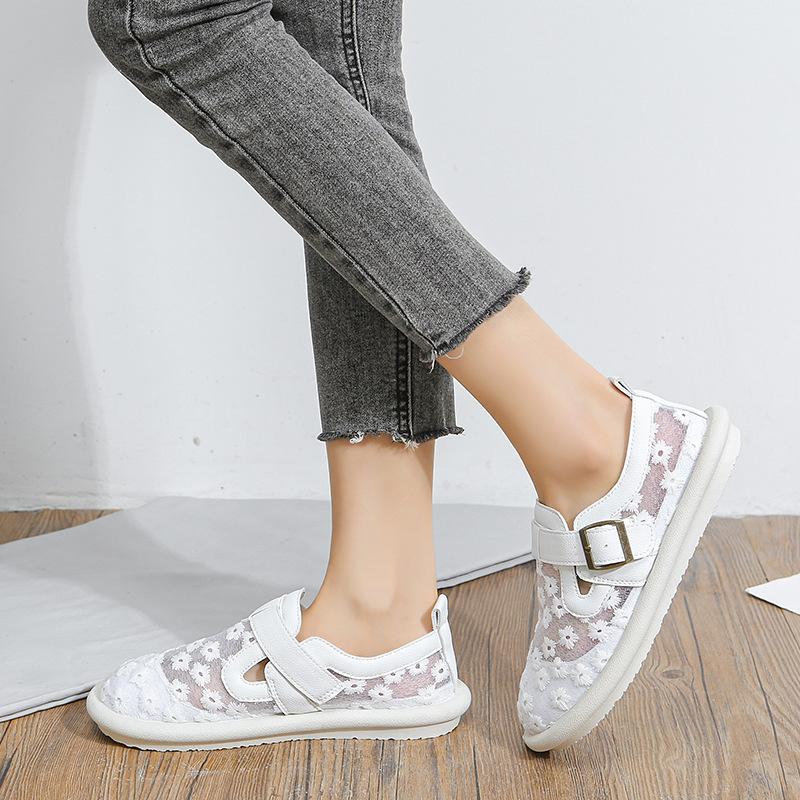 Fashion Retro Fisherman Shoes Summer Fashion Casual Women Flat Shoes Buckle Lace Mesh Breathable Comfort Tennis Women Covered Toe Shoes