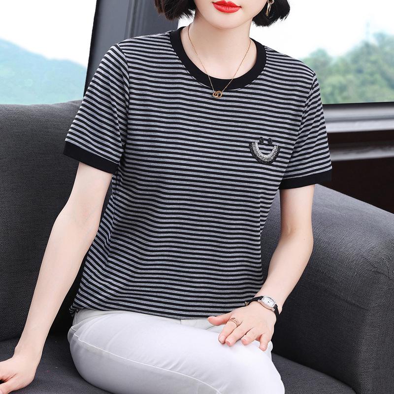 

Женская летняя полосатая футболка 2025 года большого размера свободного кроя 3XL