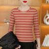 Women's Striped Knitwear: Long Sleeve, Round Neck, Slimming Fit Versatile Top for Middle-Aged and Elderly