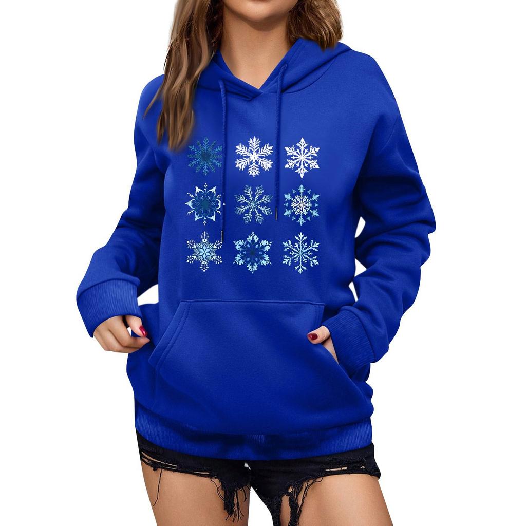 Women's Winter Christmas Printed Pullover Hooded Sweatshirt Fleece Long Sleeve Sweatshirt