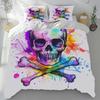 Gothic Style Skull Duvet Cover Set,Skeleton Bedding Set, Microfiber Duvet Cover Set with Zipper Closure for Teens and Adults