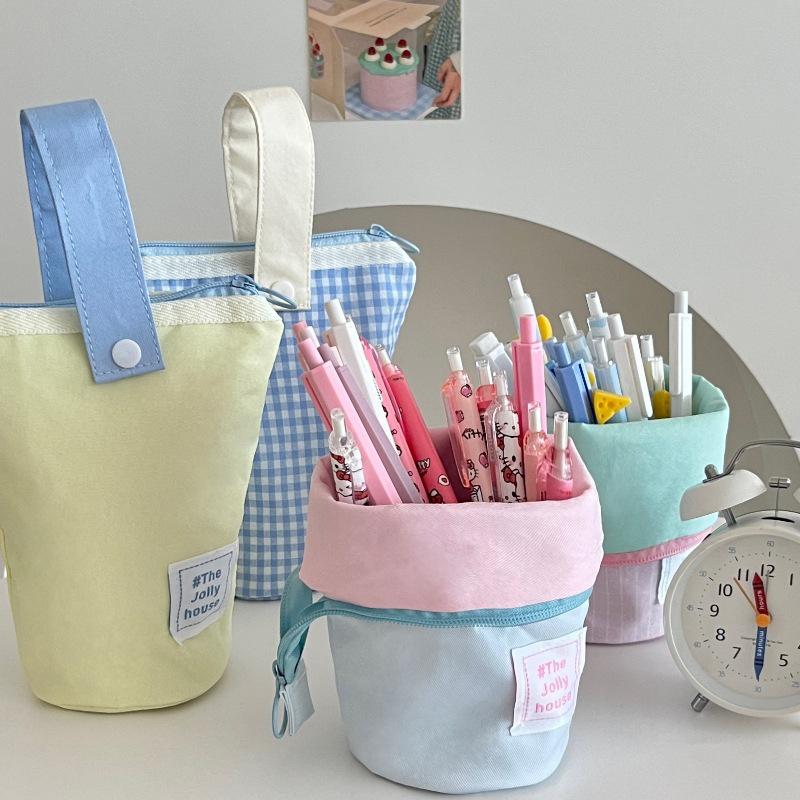 Stehender Stifthalter aus Segeltuch mit großer Kapazität, Federmäppchen, Schreibwarenhalter, Tasche, multifunktional, für Schüler, Schreibwaren, Schulbedarf