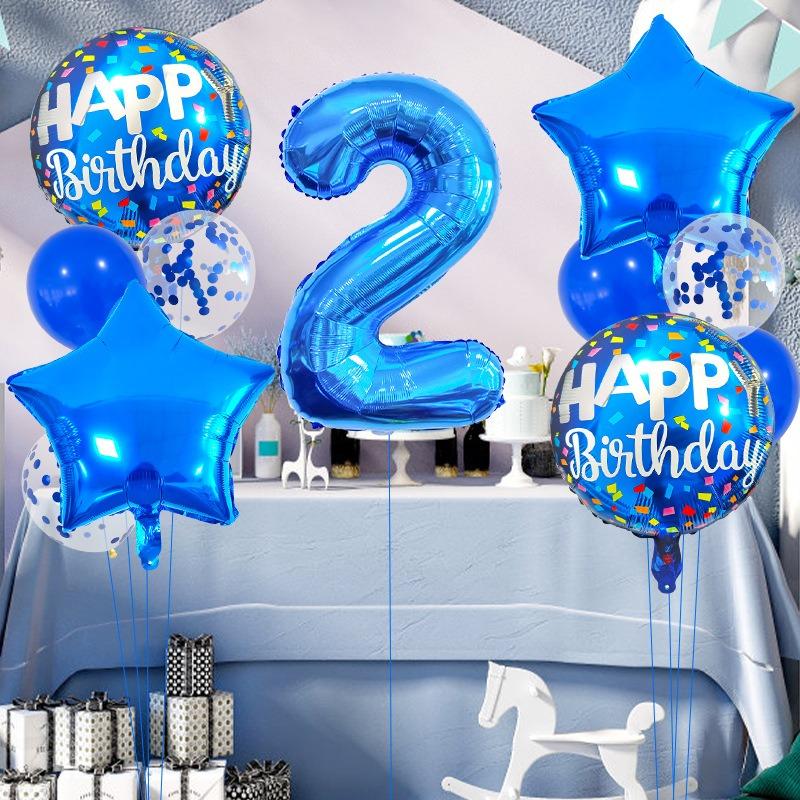 Blue Birthday Balloons Set 32inch Blue Number Stars Foil Ballon Boys Happy Prince Navy Ocean 1st 2nd 3rd 4th Birthday Balloon