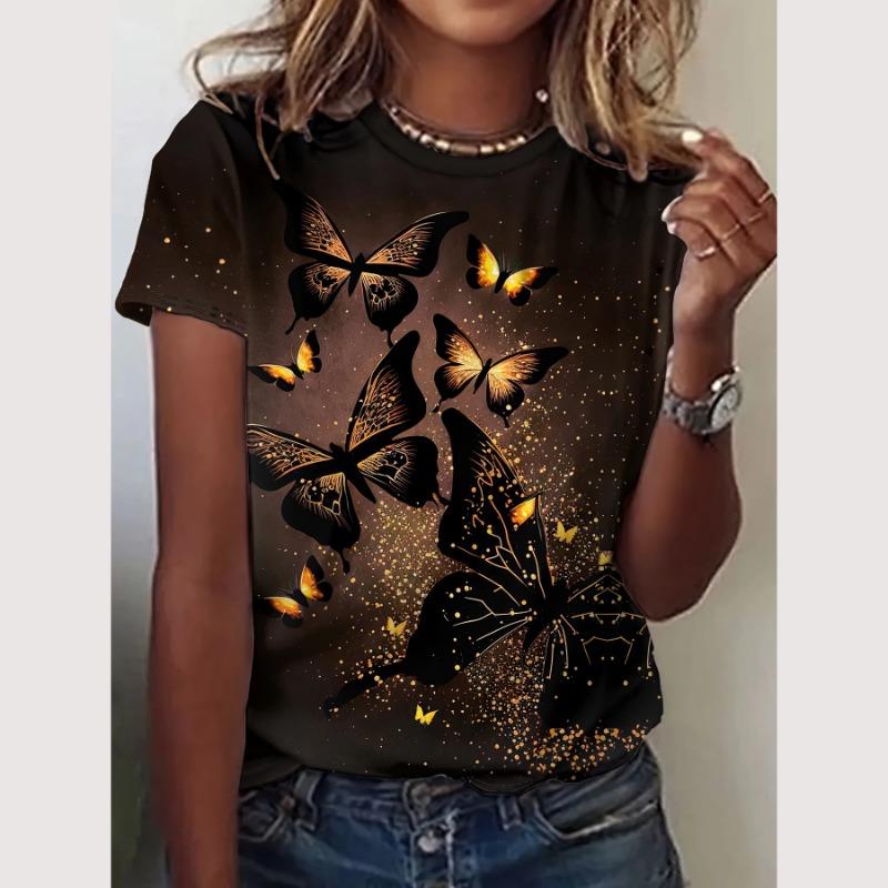 Cartoon-T-Shirt für Damen, Tiermuster-Druck, O-Ausschnitt, Oberteil, Outdoor-Mode, Damen-T-Shirts, Pullover, weibliches übergroßes Kleidungshemd
