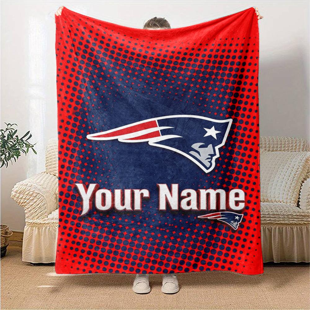 Name Custom New England Patriots Logo Print Flannel Blanket High Quality Warm Comfortable Cover for All Seasons Perfect for Gifts Home Decor