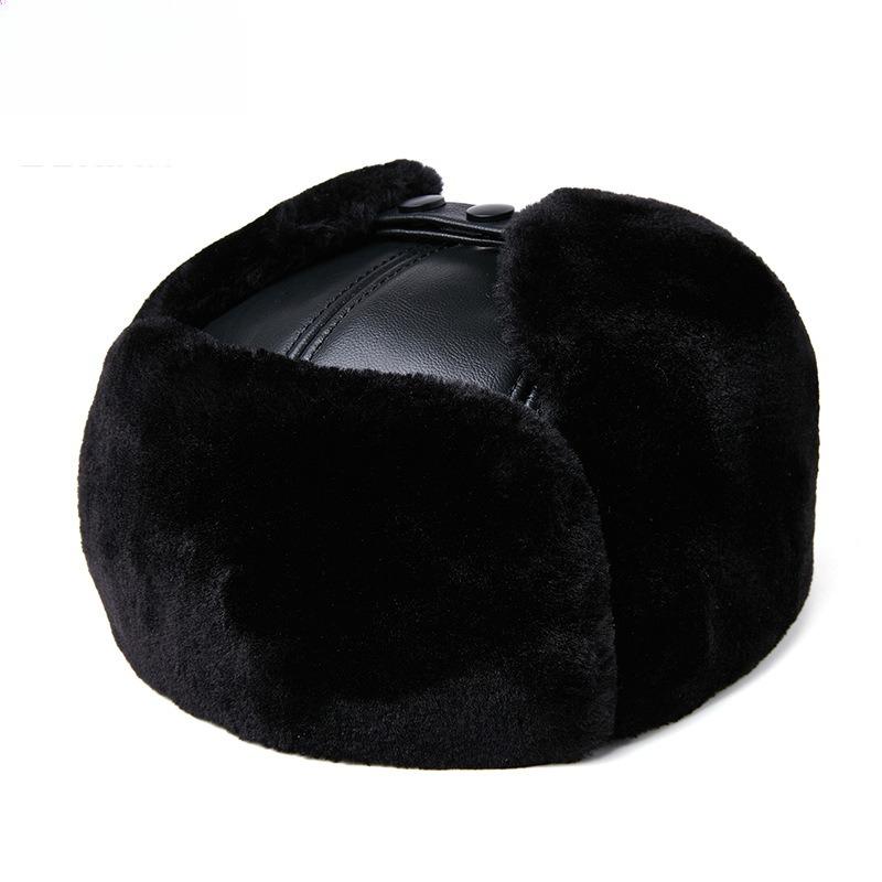 Men's Genuine Leather Ushanka Hat Russian Trapper Hat Winter Warm Thickened Bomber Cap Trooper Hat with Ear Flaps