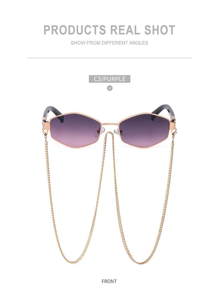 Korean Style Women's Round Frame Sunglasses with Fashion Chain