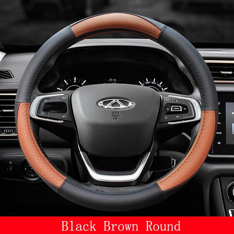 Chery Tiggo 7 Pro Car Steering Wheel Cover Genuine Leather Comfortable Elastic Band Handle Interior Accessories 38CM