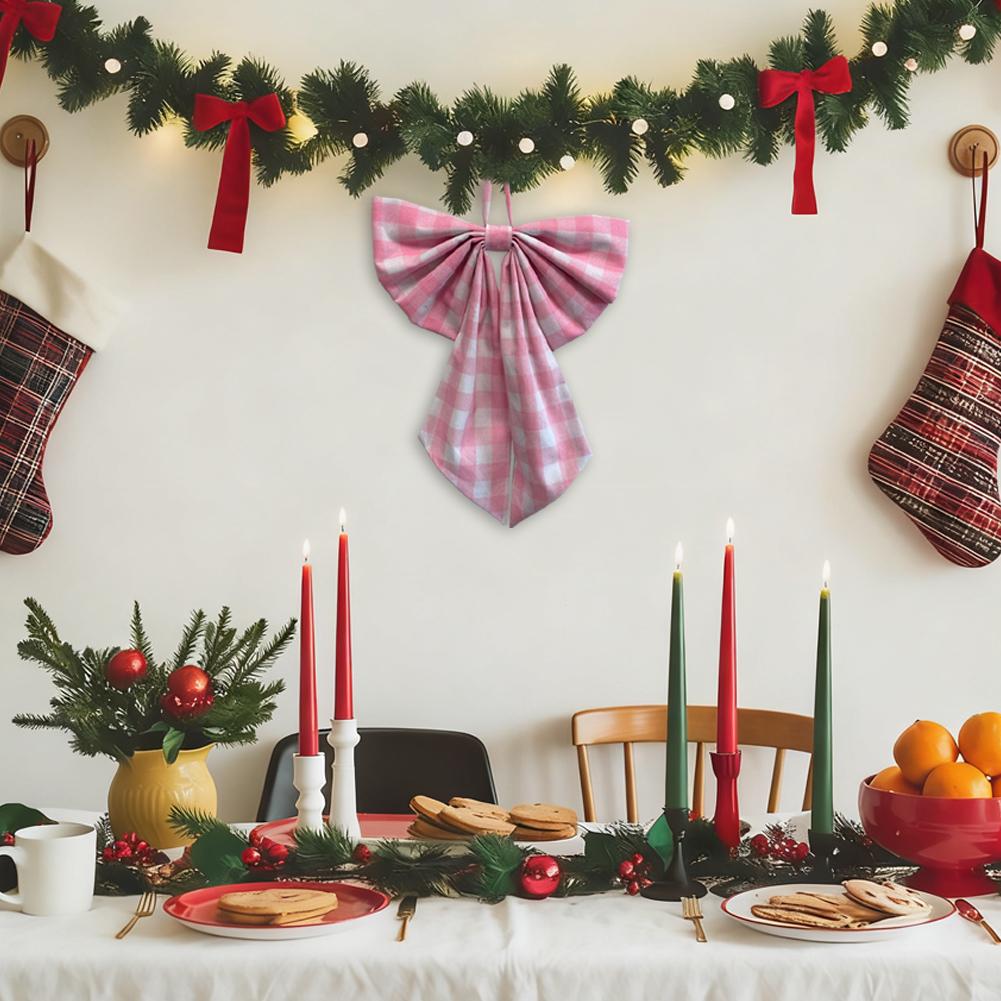 Christmas Sweet Retro Checkered Oversized Bow Ribbon Can Hang Large Bow Decorations For Party,Courtyard,Garden,Window Decoration