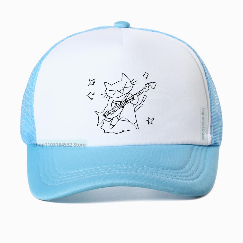 Music Is My Life Cat Graphic Baseball Cap Unisex Summer Fashion Visor Outdoor Adjustable Mesh Breathable Trucker Hat