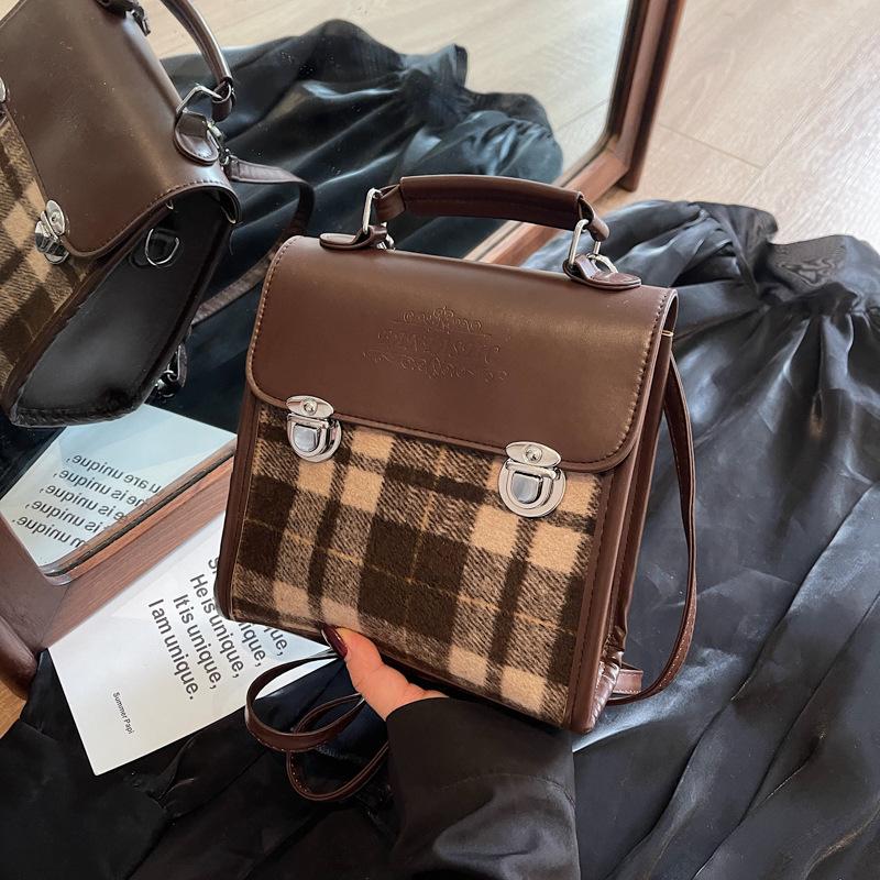 Casual Versatile Plaid Women'S Backpack Fashionable Backpack Contrasting Color Mini Portable Schoolbag