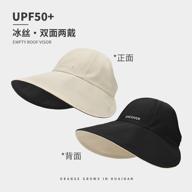 

UV ice silk double-sided empty top bucket hat women s summer UV protection face hat student outdoor mountaineering hat Adjustable (Velcro)