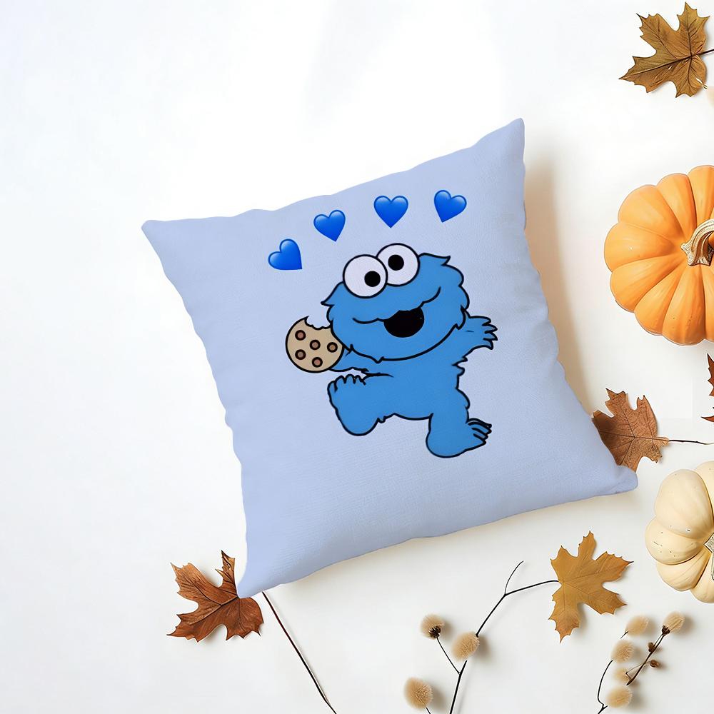 CCookie Monster Cushion Cover Washable Linen Pillowcase Soft for Daily Sofa Bed Home Room Decor