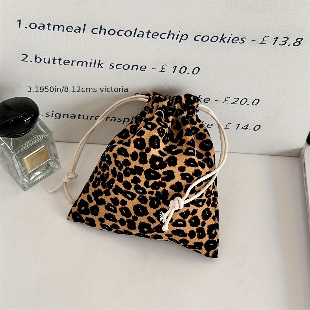 Drawstring Bag Cute Leopard Print Hand-Held Small Cloth Bag Coin Purse Clutch Bag Female Storage Bag Gift Bag Sundries Storage