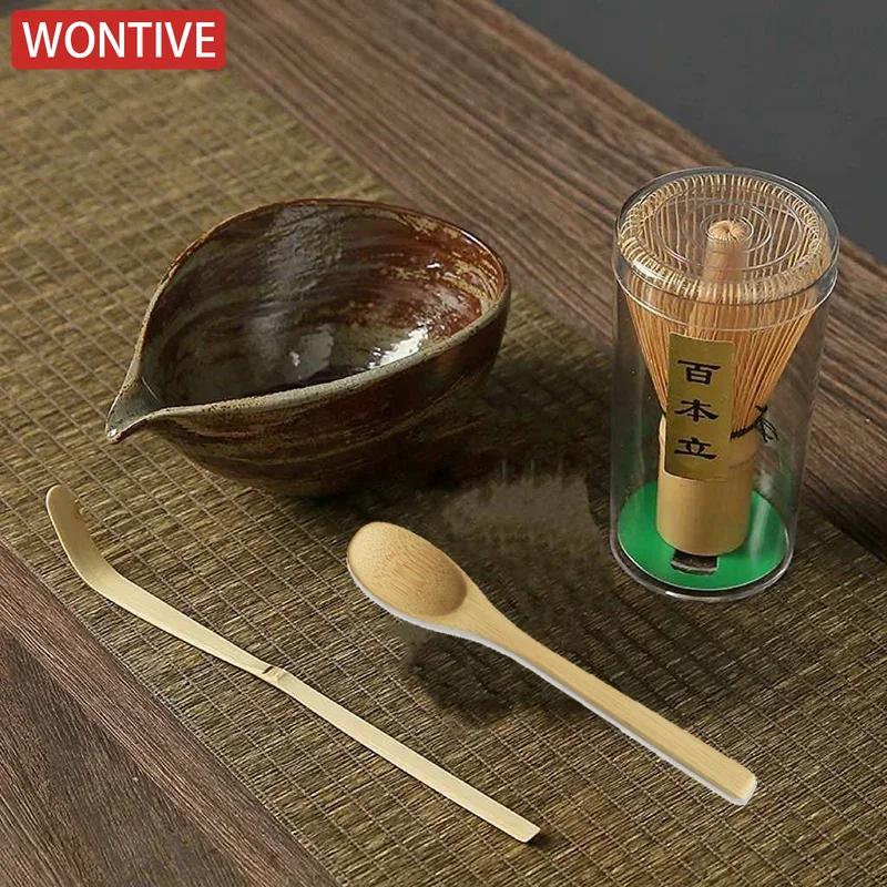 3/4pcs Handmade Home Easy Clean Matcha Tea Set Tool Stand Kit Bowl Whisk Scoop Gift Ceremony Traditional Japanese Accessories