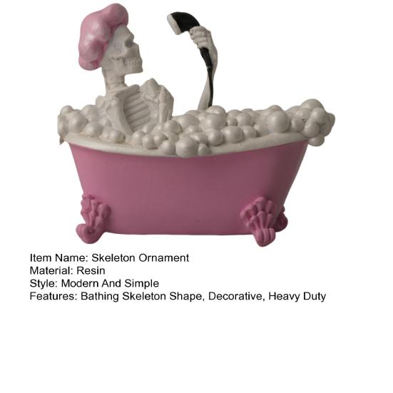 Halloween Bathing Skeleton Ornament Resin Bubble-Filled Bathtub Skeleton Figurine Statue Sculpture Home Office Holiday Party Decoration