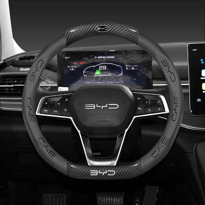 BYD Song PLUS Steering Wheel Cover for Han EV, Tang/Yuan Pro, Dolphin, Seagull, Qin - Genuine Leather