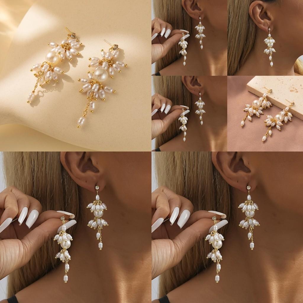 Gold Plated Irregular Shape Tassel Earrings With Faux Pearl For Women 2023 Trend