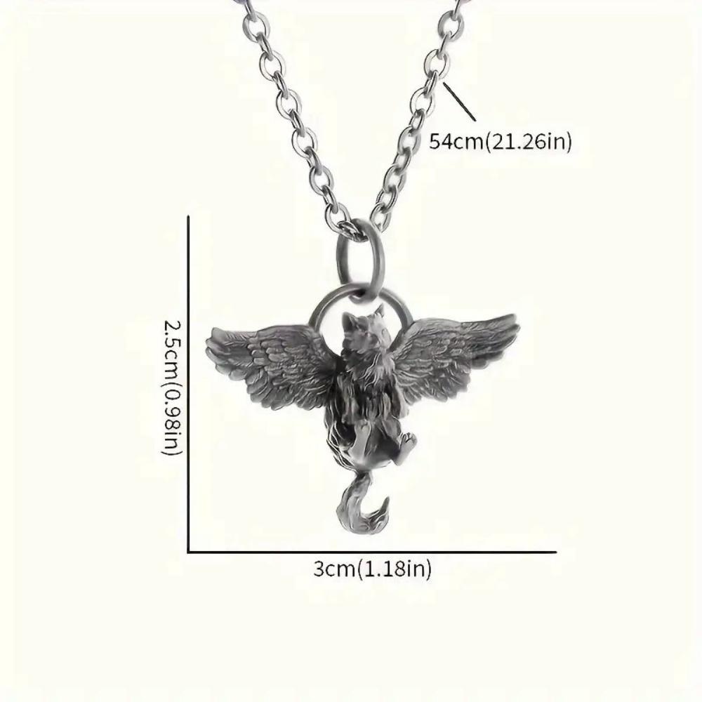 Hot Silvery Geometric Angel Cat Pendant Necklace Unisex Unique Trendy Retro Versatile New Gothic Jewelry Gift