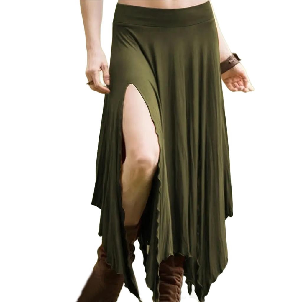 Women's Casual High Waist Beach Skirt Elastic Waistband Irregular Hem Midi Skirt Summer Fashion Solid Color Comfortable Soft Fabric