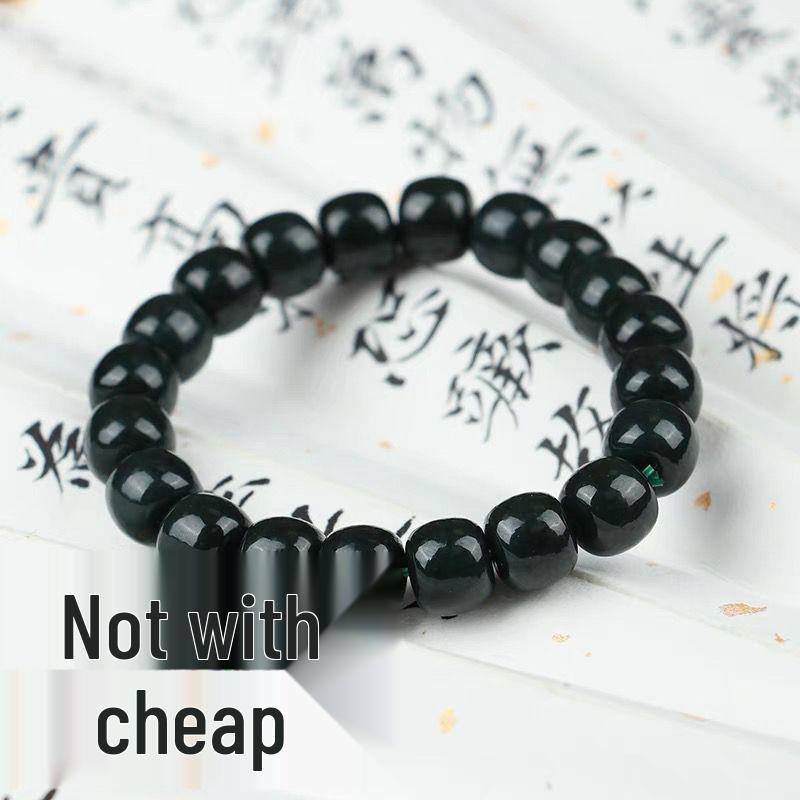 First Grade Xinjiang Hetian Jade Qingyu Bracelet: Handmade Beaded Ancient Style for Men and Women