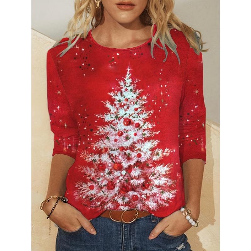 Christmas Theme Snowman 3D Print O-Neck Long Sleeve T-Shirt Fashion Women Clothing Casual Y2k Clothes Harajuku