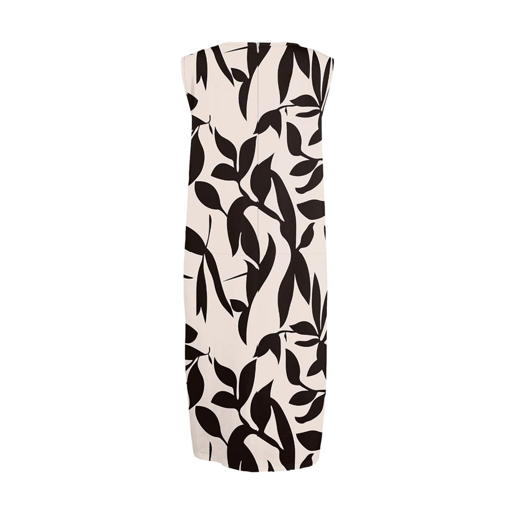 Abito da donna casual alla moda senza maniche con scollo rotondo, floreale, elegante, con temperamento