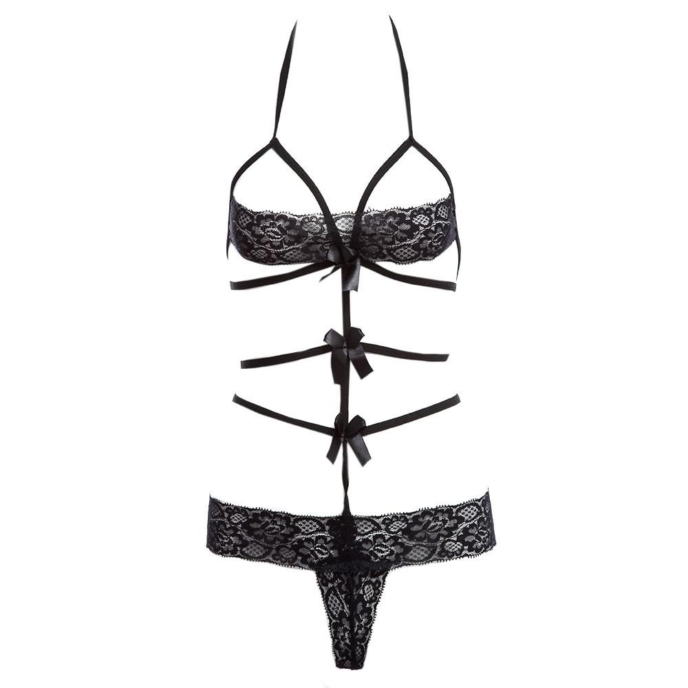 Sexy Lingeries Bowknot Bandage Backless Perspective Lace For Women